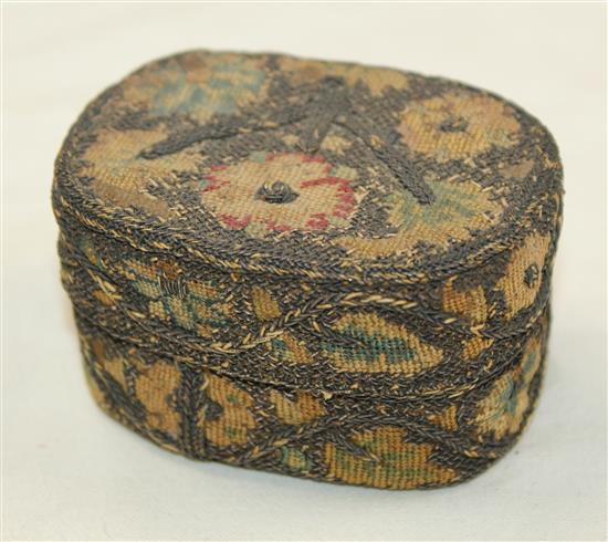 A Charles II silver thread and needlework small box, c.1680, 2.75in.